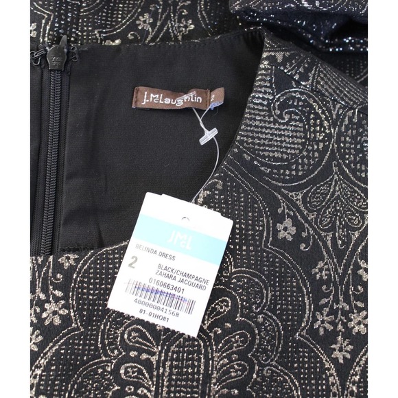 NWT J McLaughlin Zahara Black Champagne Jacquard Sheath Dress Size 2 Metallic - Picture 3 of 8